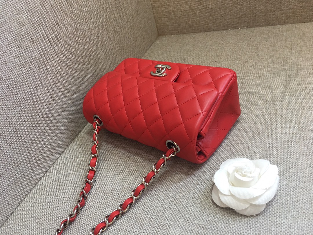 Small Classic Flap Lambskin Bag A01116 Red/Silver